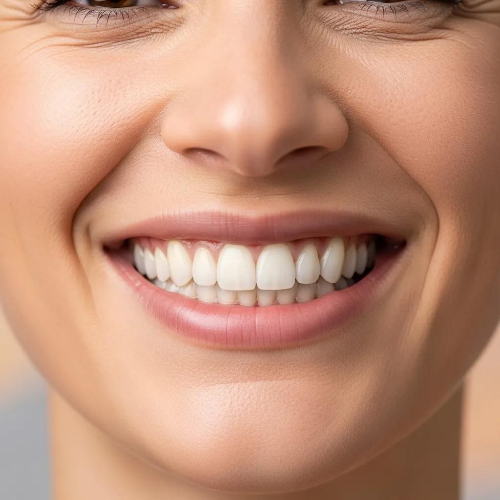 Sonrisa brillante de persona con dientes perfectos, destacando los beneficios estéticos de las carillas dentales.